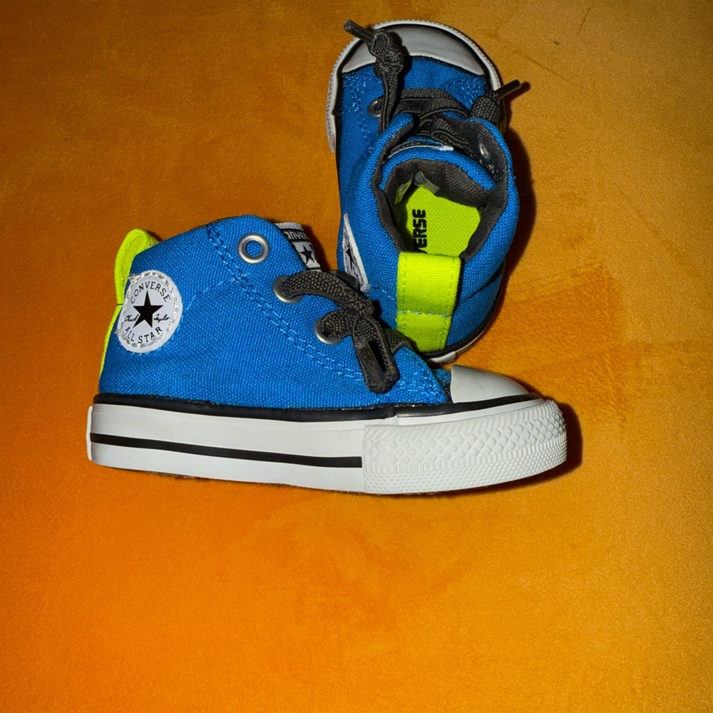 New Converse toddler Blue and Neon Green Sneakers